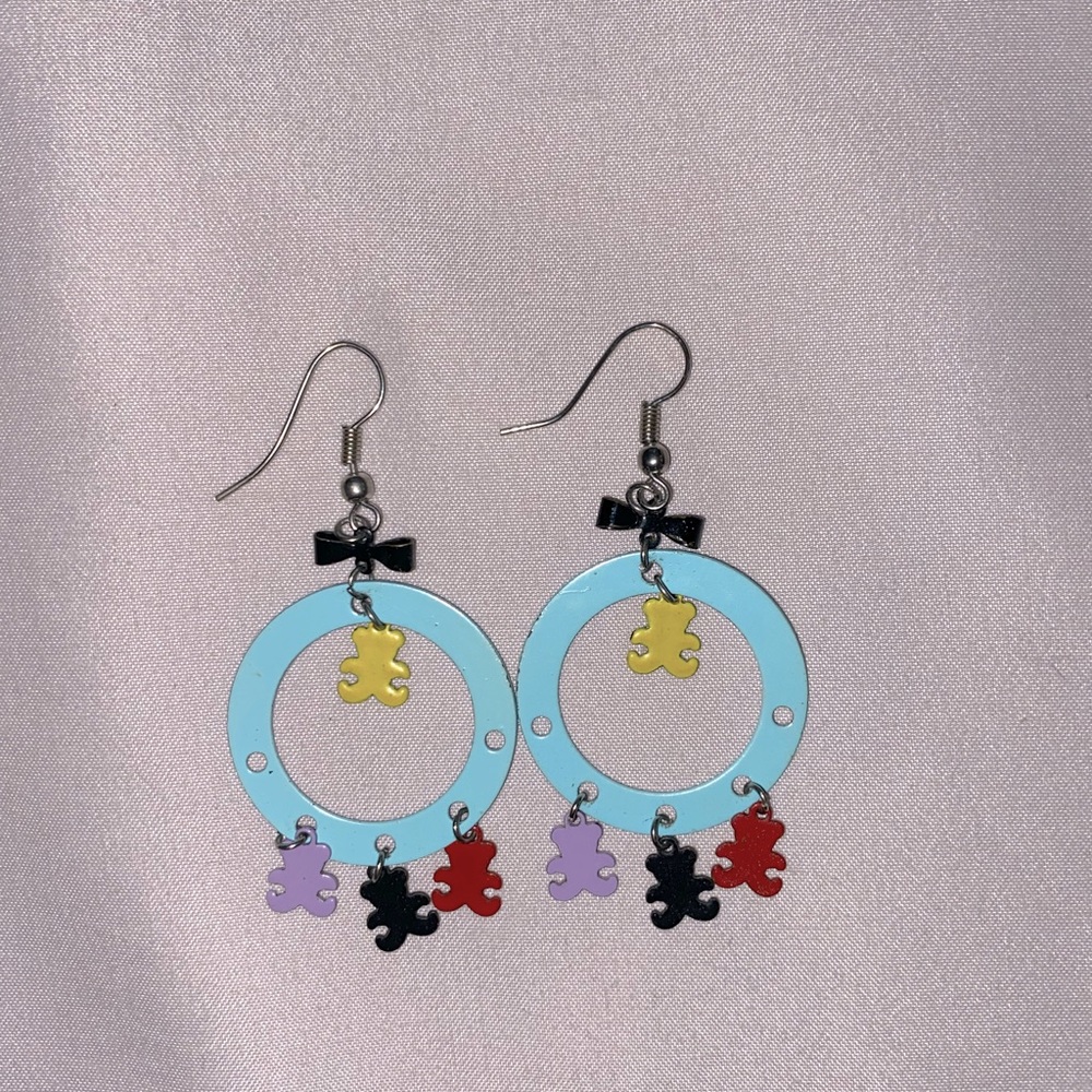 Blue Hoop Earrings w/ Teddie Bear Charms